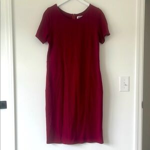 Unique Vintage Red Sheath Midi Dress Short Sleeve Crew Neck